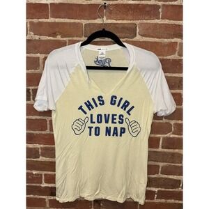 PINK Super Soft Sleep Shirt M THIS GIRL LOVES TO NAP V-Neck Tee